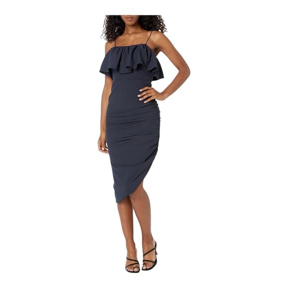 Cinq a Sept Dress Christa Ruched ruffle overlay blue size 10 - Picture 1 of 8